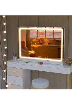 Joyelink Lighted Makeup Mirror, LED Vanity Mirror, Smart Touch 3 Color Light, Painted Metal Frame, USB Charging Port, Tabletop Makeup Mirror (22.8"L x 18.1"W)  - Image 2