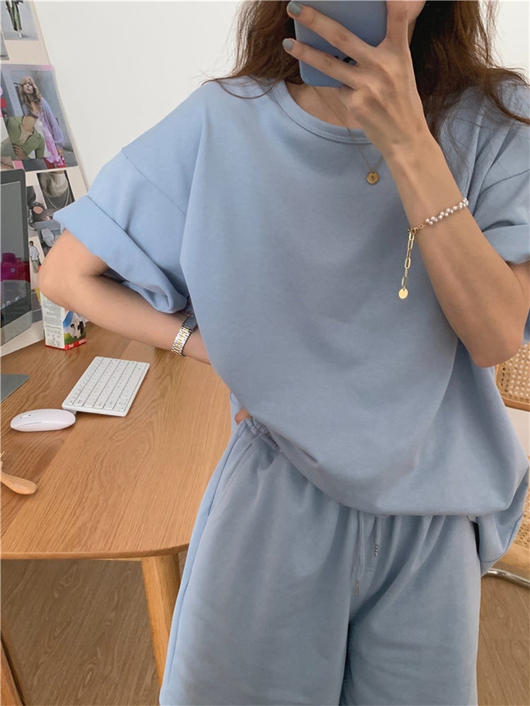 Running Casual Sportswear suit Womens 2025 Summer New plus size Womens Korean Short-sleeved Shorts Two-piece Fashionable Set Grey - Image 3