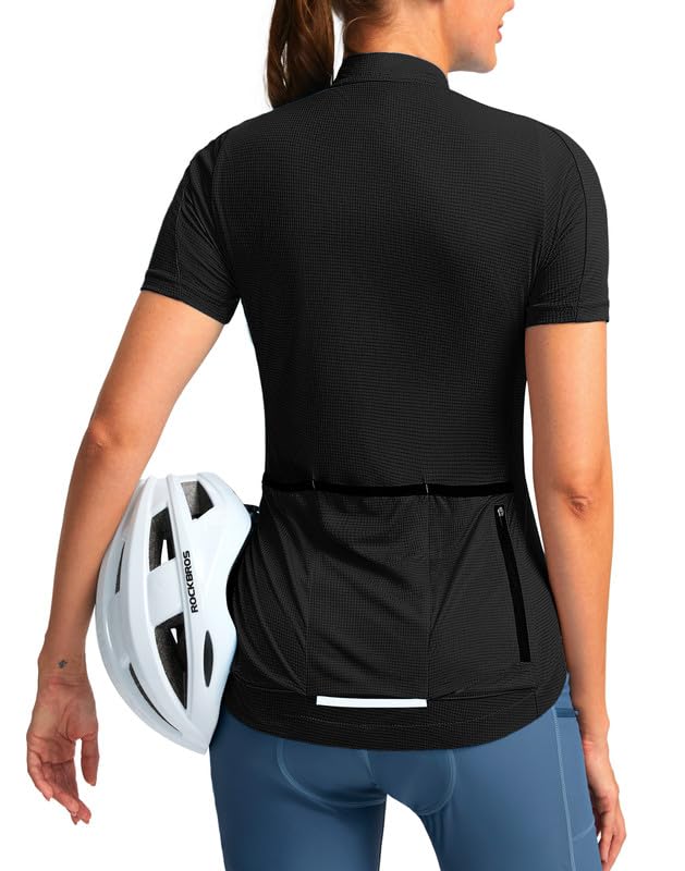 Bikewa Women's Cycling Jersey Short Sleeve Bike Shirts Full Zipper Bicycle Biking Tops with Pockets Road Mountain Riding(Black,XXL) - Image 1