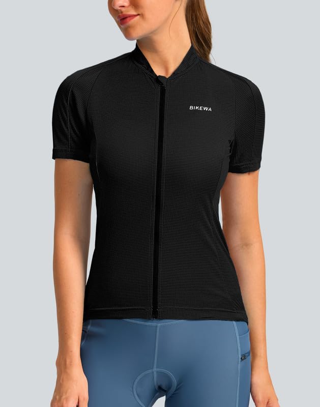 Bikewa Women's Cycling Jersey Short Sleeve Bike Shirts Full Zipper Bicycle Biking Tops with Pockets Road Mountain Riding(Black,XXL) - Image 2