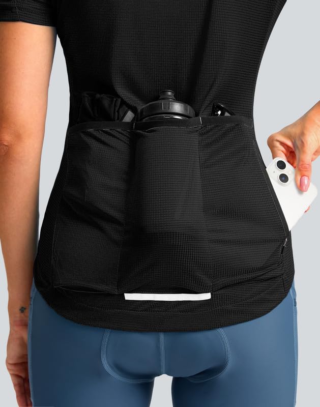 Bikewa Women's Cycling Jersey Short Sleeve Bike Shirts Full Zipper Bicycle Biking Tops with Pockets Road Mountain Riding(Black,XXL) - Image 4