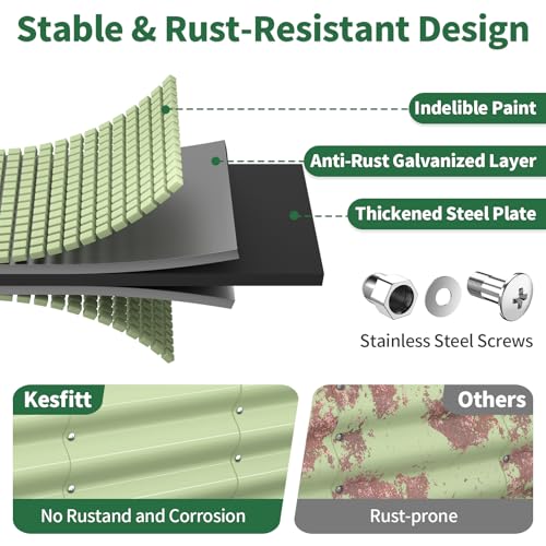 Kesfitt Raised Garden Bed, Metal Galvanized Steel Oval Garden Bed 8x2x1.5 ft with 18-Inch Deep Open-Bottom Design for Outdoor Vegetable Gardening, Fruit Green - Image 2