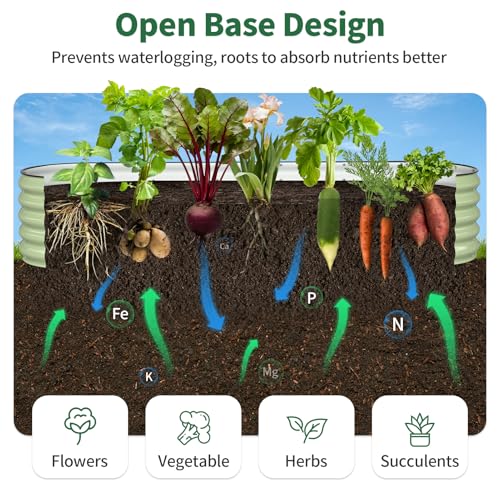 Kesfitt Raised Garden Bed, Metal Galvanized Steel Oval Garden Bed 8x2x1.5 ft with 18-Inch Deep Open-Bottom Design for Outdoor Vegetable Gardening, Fruit Green - Image 4