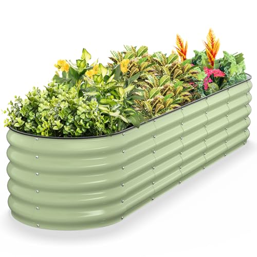Kesfitt Raised Garden Bed, Metal Galvanized Steel Oval Garden Bed 8x2x1.5 ft with 18-Inch Deep Open-Bottom Design for Outdoor Vegetable Gardening, Fruit Green - Image 1