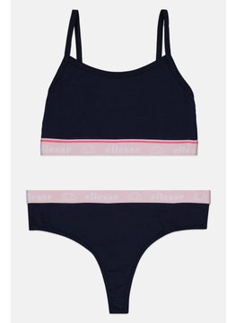 Ellesse Women 2 Pcs Brand Logo Bralette And Thong Set, Navy  - Image 1