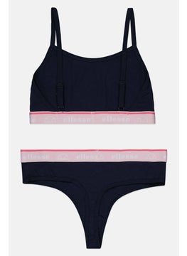 Ellesse Women 2 Pcs Brand Logo Bralette And Thong Set, Navy  - Image 2