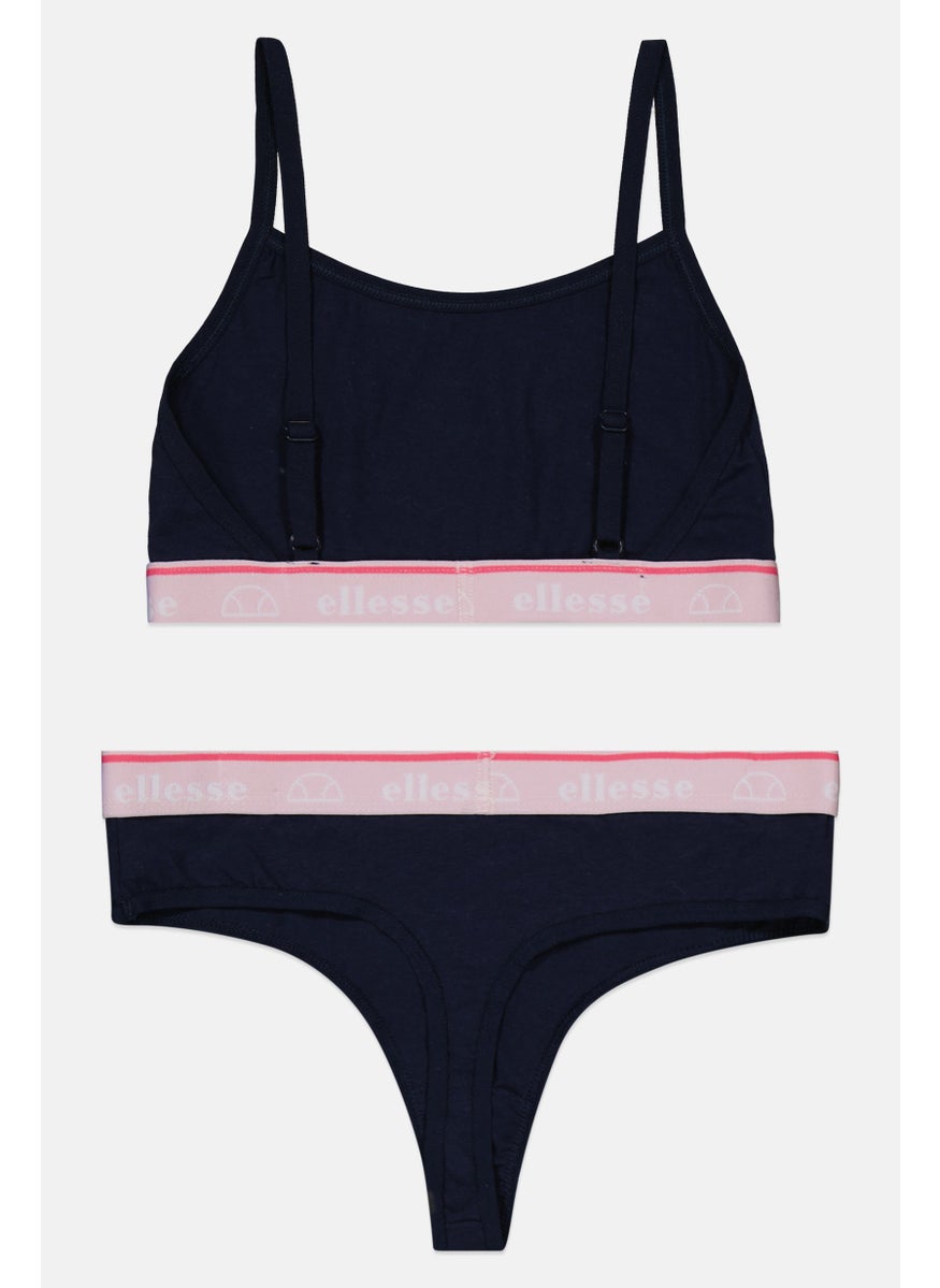 Ellesse Women 2 Pcs Brand Logo Bralette And Thong Set, Navy  - Image 2