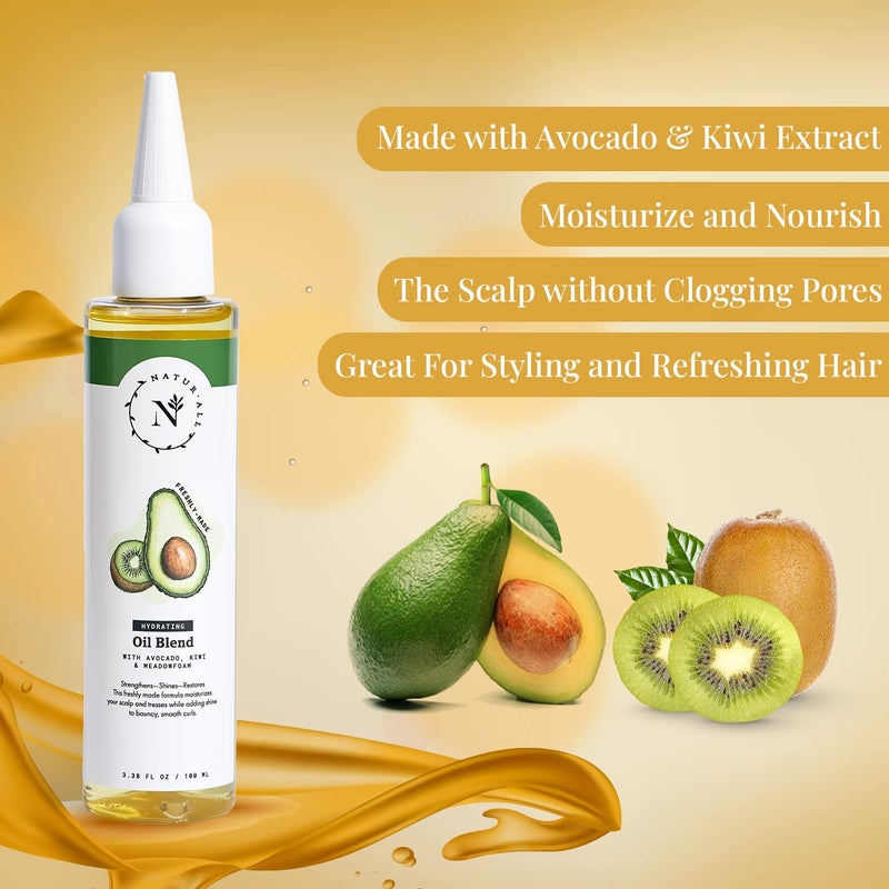 NaturAll Hydrating Hair Oil Blend with Cold pressed Avocado and Kiwi seed oils-Hair Growth Oil with Vitamin E & C- Hair Growth Serum for Hair Repair, Frizz, Breakage & Split Ends (3.38 FL OZ) - Image 2