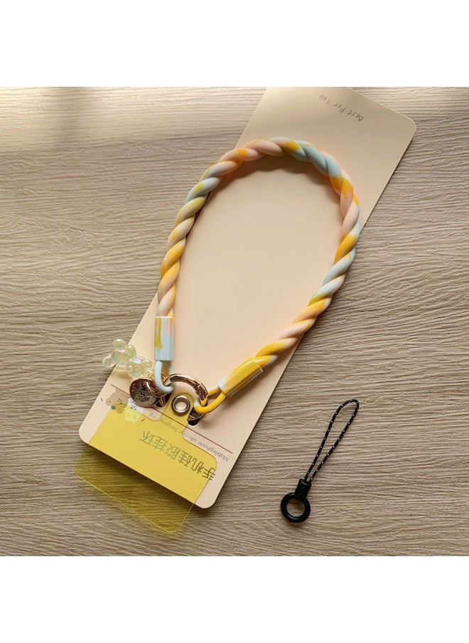 Liquid Silicone Short Mobile Phone Lanyard Portable Anti-lost Hand Rope Hanging Wrist Pendant Wristband Hanging Chain Thick Version Of The Sticker.-Specifications Support Image Upload:12 Note That It Is A Gradient Yellow Liquid Silicone Wrist Rope + Luminous Bear + Yellow Piece