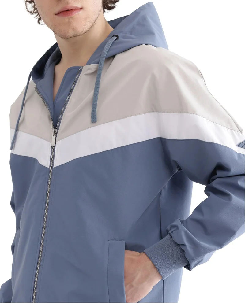Rare Rabbit Men's Hooded Zipper Closure Cut And Sew Jacket