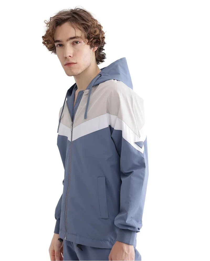 Rare Rabbit Men's Hooded Zipper Closure Cut And Sew Jacket