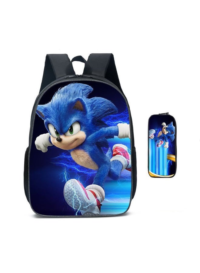سونيك على ظهره مقلمة قطعتين مجموعة من الحقائب المدرسية للمراهقين وطلاب المدارس الابتدائية الرجال والنساء الترفيه الرياضة على ظهره - Image 1