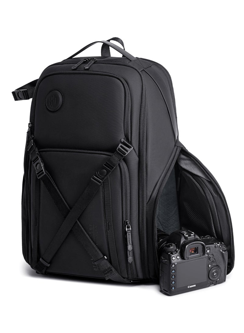 Arctic Hunter Camera Backpack Professional Camera Bag Customizable Shockproof Camera Lens Pockets Tripod Drone Holder Laptop Pocket Photography Travel DSLR Accessories Bag for Men and Women, Black