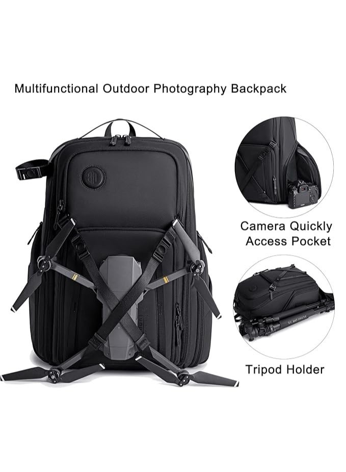 Arctic Hunter Camera Backpack Professional Camera Bag Customizable Shockproof Camera Lens Pockets Tripod Drone Holder Laptop Pocket Photography Travel DSLR Accessories Bag for Men and Women, Black - Image 4