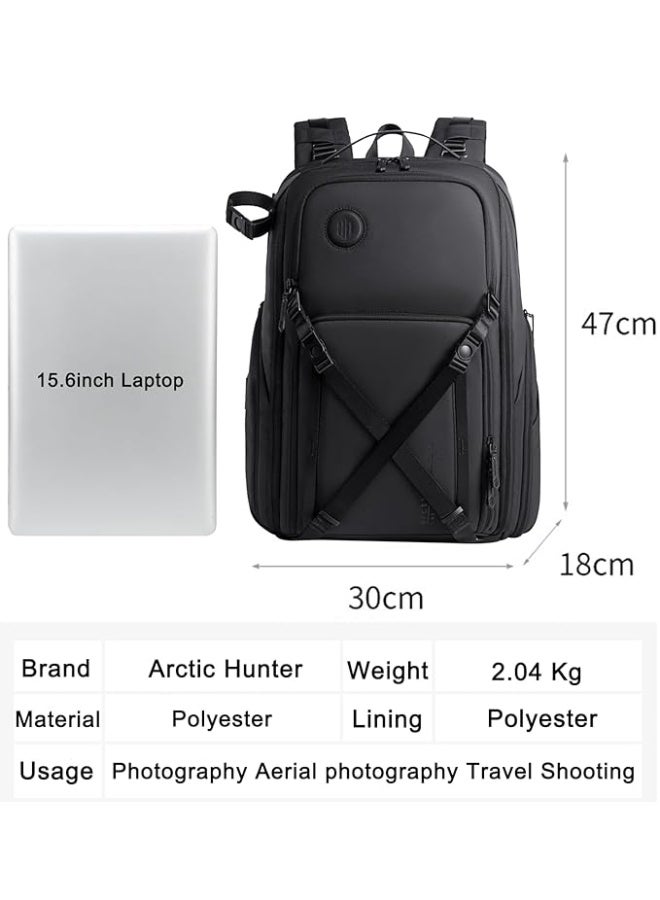 Arctic Hunter Camera Backpack Professional Camera Bag Customizable Shockproof Camera Lens Pockets Tripod Drone Holder Laptop Pocket Photography Travel DSLR Accessories Bag for Men and Women, Black - Image 5