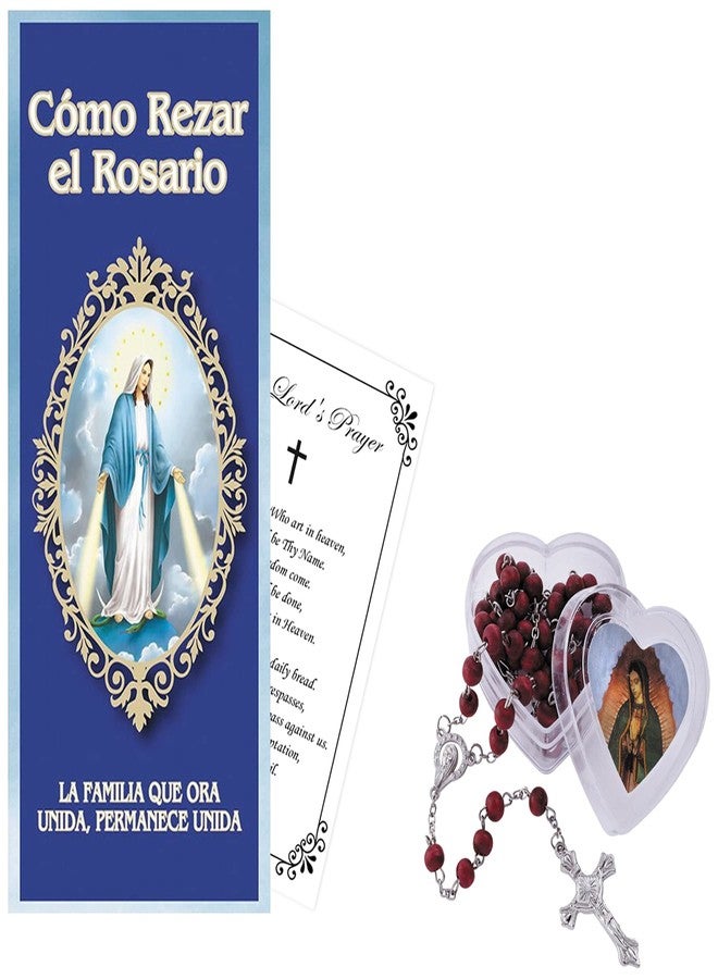 Trendzeen Libro Como Rezar El Rosario Catolico- How to Pray the Rosary Spanish, Rose Scented Our Lady Of Guadalupe Rosary, Heart Rosary Case, The Lord's Prayer Card | How To Pray The Rosary Pamphlet | 3 Items - Image 1