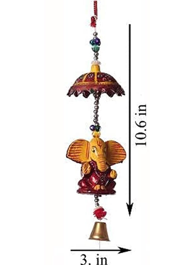 ADITYA IMPEX ADITYA IMPEX Handicraft rajasthane Colored Bells Desing Decorative showpice Wind Chimes for Home Balcony Garden Positive Energy Home Decor Hanging Long Bells Umbrella Ganesh Set of 2 Piece Red  - Image 2