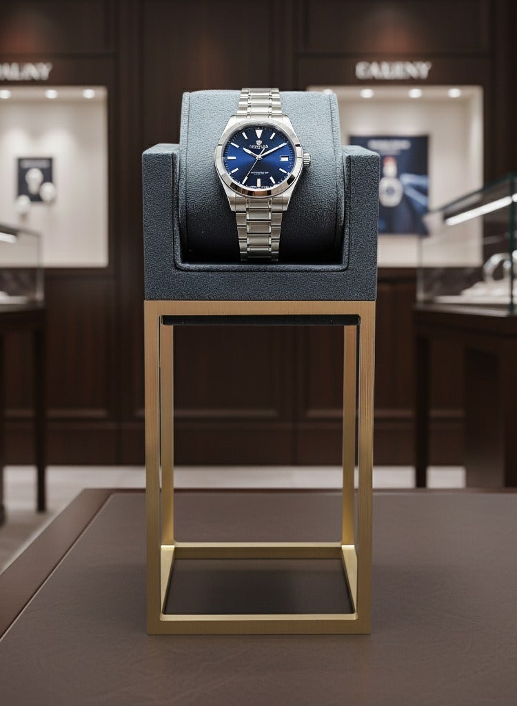 Al Seraj Luxury Long Watch Display Stand with Gold Metal Base | Premium Grey Microfiber Watch Holder | 17 cm Elegant Watch Display for Jewelry Stores, Retail Counters, Watch Collectors & Luxury Watch Presentation - Image 3