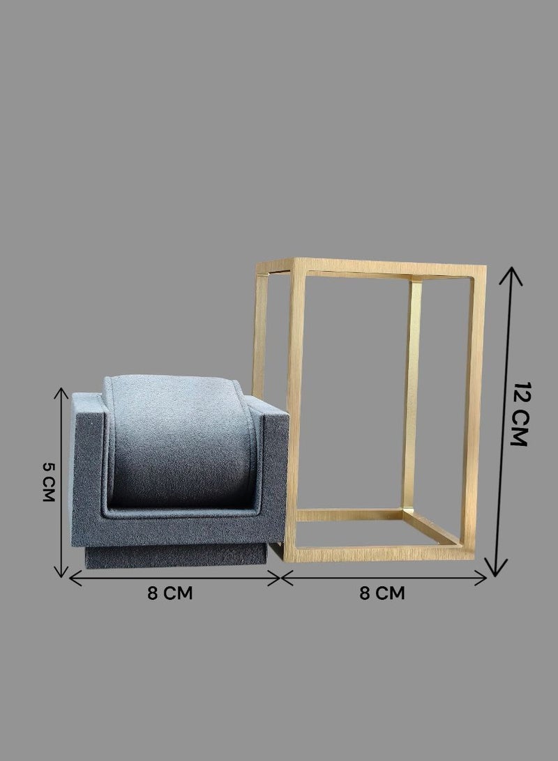 Al Seraj Luxury Long Watch Display Stand with Gold Metal Base | Premium Grey Microfiber Watch Holder | 17 cm Elegant Watch Display for Jewelry Stores, Retail Counters, Watch Collectors & Luxury Watch Presentation - Image 5