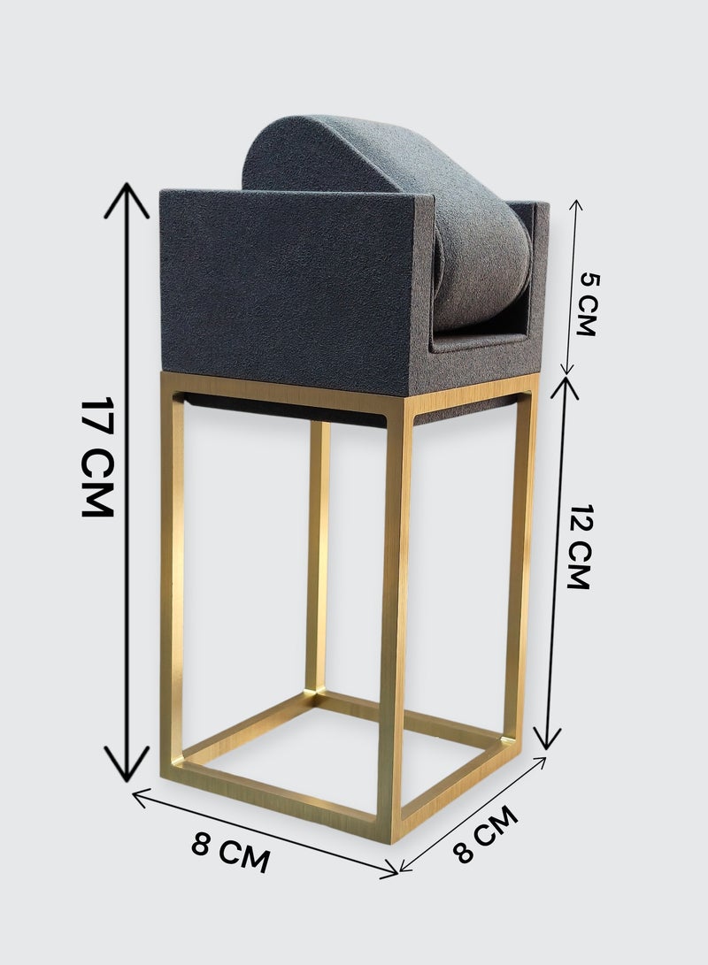 Al Seraj Luxury Long Watch Display Stand with Gold Metal Base | Premium Grey Microfiber Watch Holder | 17 cm Elegant Watch Display for Jewelry Stores, Retail Counters, Watch Collectors & Luxury Watch Presentation - Image 2