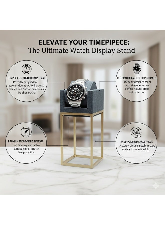 Al Seraj Luxury Long Watch Display Stand with Gold Metal Base | Premium Grey Microfiber Watch Holder | 17 cm Elegant Watch Display for Jewelry Stores, Retail Counters, Watch Collectors & Luxury Watch Presentation - Image 4