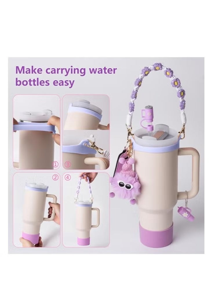 منزل الغابة طقم ملحقات كأس ستانلي بما في ذلك حزام مقبض زجاجة الماء، غلاف سيليكون للكوب، حامل أحمر الشفاه، سلاسل مفاتيح، زخارف مقبض، وملحقات غطاء القشة لكأس ستانلي الأبيض 40 أونصة / 30 أونصة. - Image 3