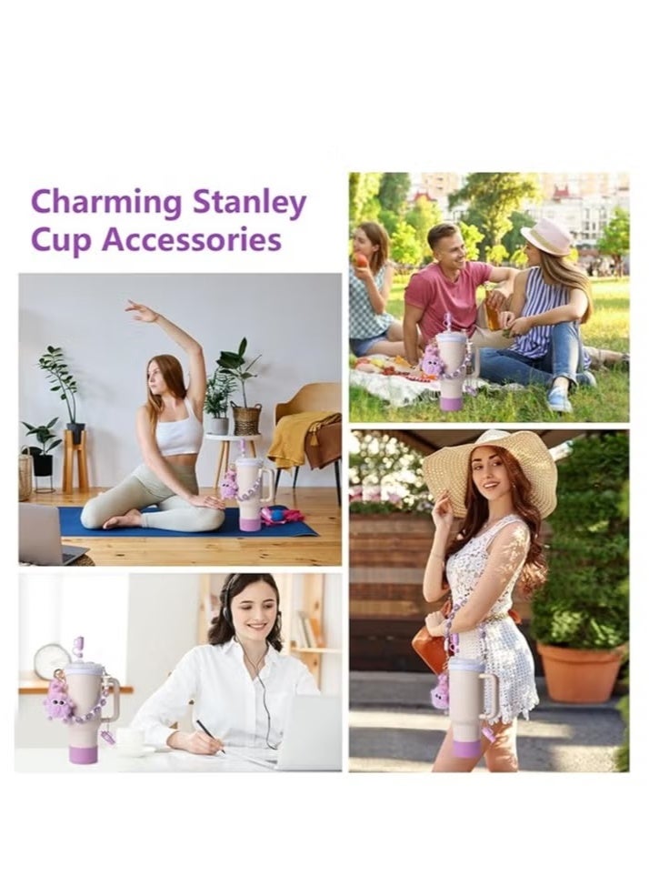 منزل الغابة طقم ملحقات كأس ستانلي بما في ذلك حزام مقبض زجاجة الماء، غلاف سيليكون للكوب، حامل أحمر الشفاه، سلاسل مفاتيح، زخارف مقبض، وملحقات غطاء القشة لكأس ستانلي الأبيض 40 أونصة / 30 أونصة. - Image 5