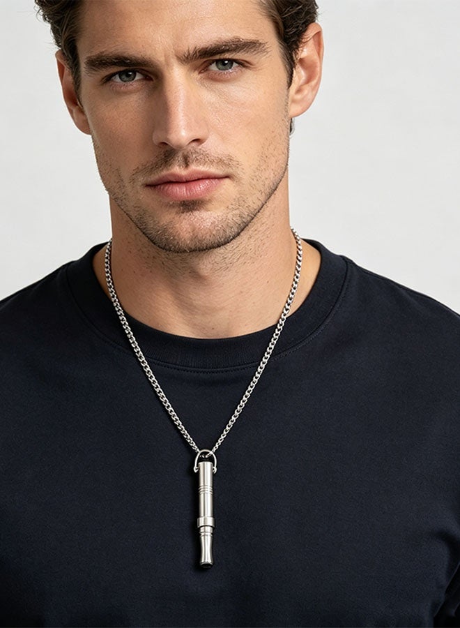 Happy D Stainless Steel Necklace For Men | Whistle Pendant Design | The Whistle Sound Can Serve As An Auxiliary Means Of Safety Guarantee | Allergen-proof And Durable | Eid Gift / Daily Wear (60cm, Steel Color) - Image 4