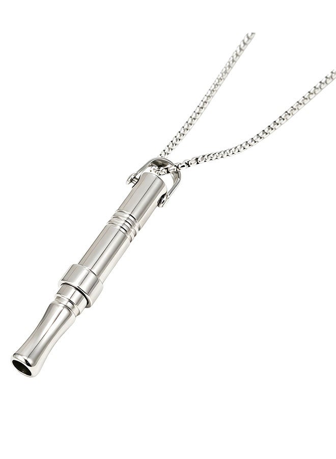 Happy D Stainless Steel Necklace For Men | Whistle Pendant Design | The Whistle Sound Can Serve As An Auxiliary Means Of Safety Guarantee | Allergen-proof And Durable | Eid Gift / Daily Wear (60cm, Steel Color) - Image 2