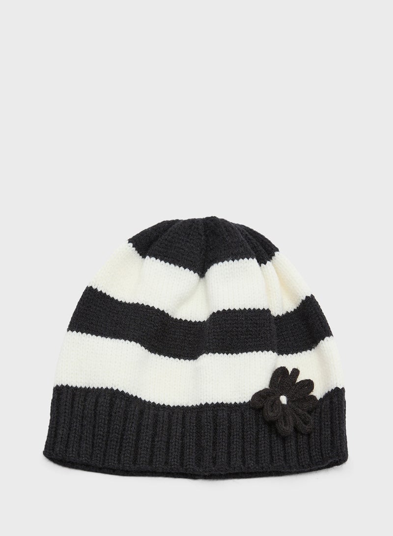 Ginger Striped Floral Winter Beanie - Image 1