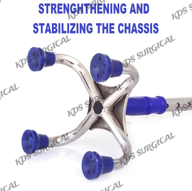 kds surgical 4 Leg Chrome Blue Height Adjustable Men/Women/Old People Patient Walking Stick - Dori - Image 5