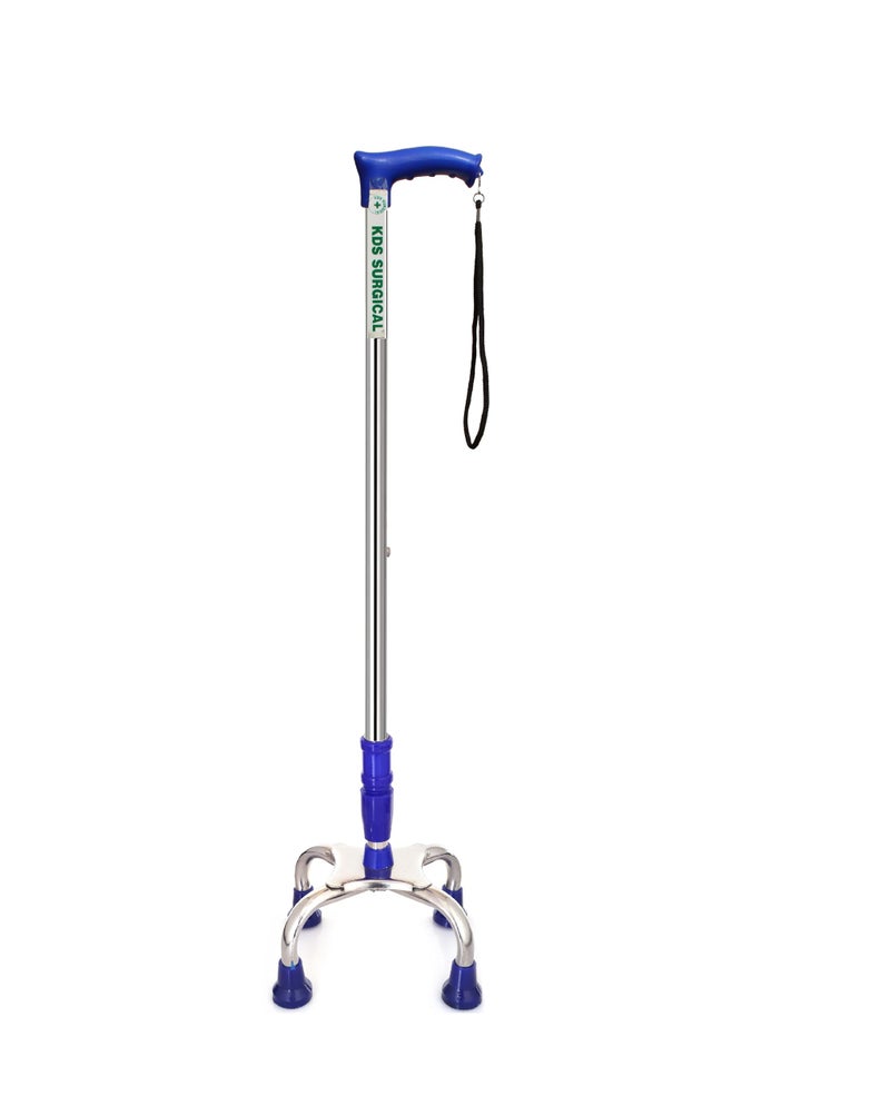 kds surgical 4 Leg Chrome Blue Height Adjustable Men/Women/Old People Patient Walking Stick - Dori - Image 2