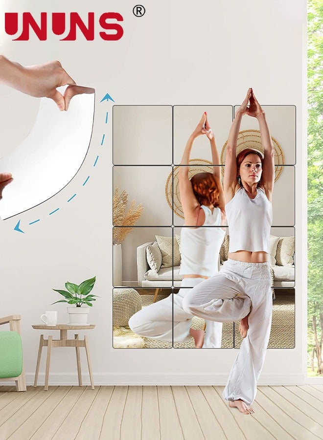 UNUNS بلاط مرآة حائط ثلاثي الأبعاد، بلاط مرآة حائط أكريليك غير قابل للكسر بطول كامل، مرآة بلاستيكية مرنة 50 سم × 2 قطعة، بلاط مرآة كامل الجسم لغرفة النوم، صالة الألعاب الرياضية المنزلية، ديكور جدار المنزل - Image 2