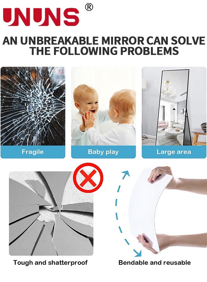 UNUNS بلاط مرآة حائط ثلاثي الأبعاد، بلاط مرآة حائط أكريليك غير قابل للكسر بطول كامل، مرآة بلاستيكية مرنة 50 سم × 2 قطعة، بلاط مرآة كامل الجسم لغرفة النوم، صالة الألعاب الرياضية المنزلية، ديكور جدار المنزل - Image 3