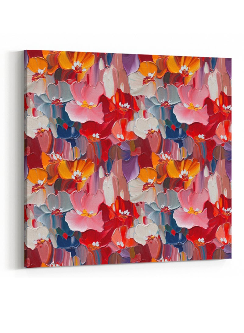 LOWHA Square Canvas Wall Art Stretched Over Wooden Frame with Colourful Flowers Abstract Painting - Image 4