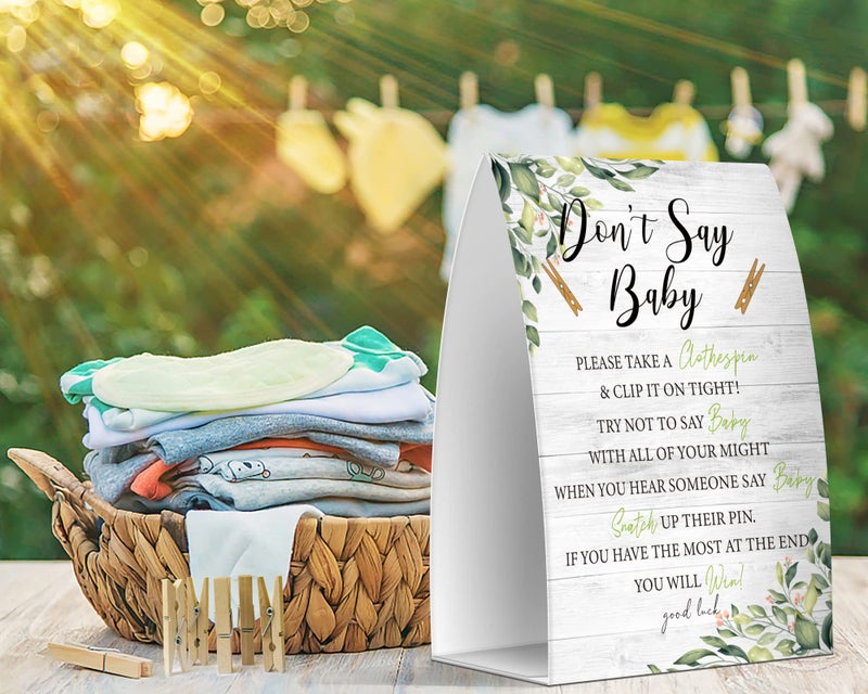 Pazag Don't Say Baby Set - One 5x7 Sign and 50 Mini Clothespins, Baby Shower Games, Baby Shower Decoration, Gender Neutral Baby Shower - MsJb034 - Image 3