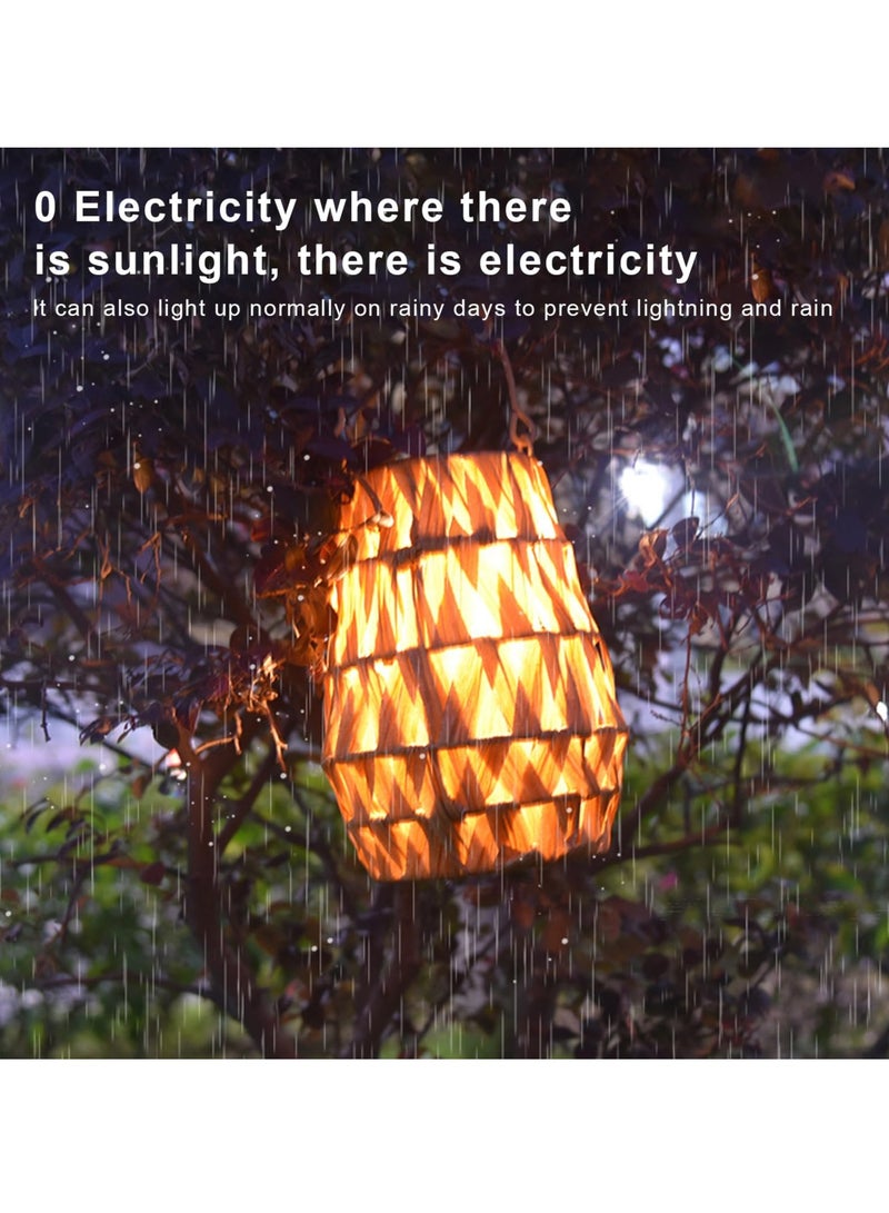 Excefore Outdoor Solar Lantern, LED Waterproof Rattan Lamp with Twine Handle, Handmade Bamboo Solar Light for Garden, Yard, Patio, Tree, Pathway, and Home Decoration, Wooden Color - Image 2