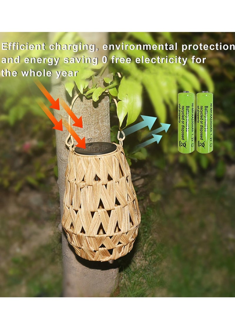 Excefore Outdoor Solar Lantern, LED Waterproof Rattan Lamp with Twine Handle, Handmade Bamboo Solar Light for Garden, Yard, Patio, Tree, Pathway, and Home Decoration, Wooden Color - Image 3