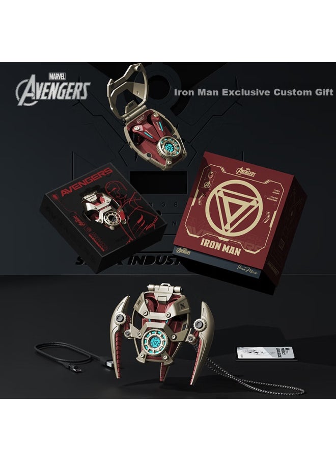 Disney Marvel Authorized Mr28 Iron Man Series Bluetooth Earphones With Special Effects Light, Immersive Sound Quality, Alloy Material, New Version 5.3 Bluetooth, Compatible With Huawei, Xiaomi, Apple