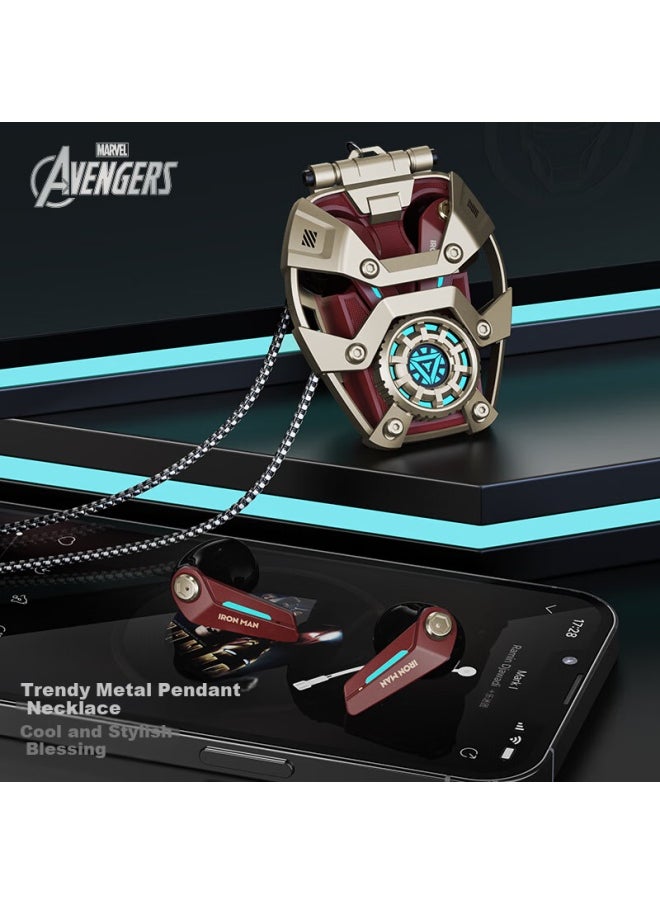 Disney Marvel Authorized Mr28 Iron Man Series Bluetooth Earphones With Special Effects Light, Immersive Sound Quality, Alloy Material, New Version 5.3 Bluetooth, Compatible With Huawei, Xiaomi, Apple
