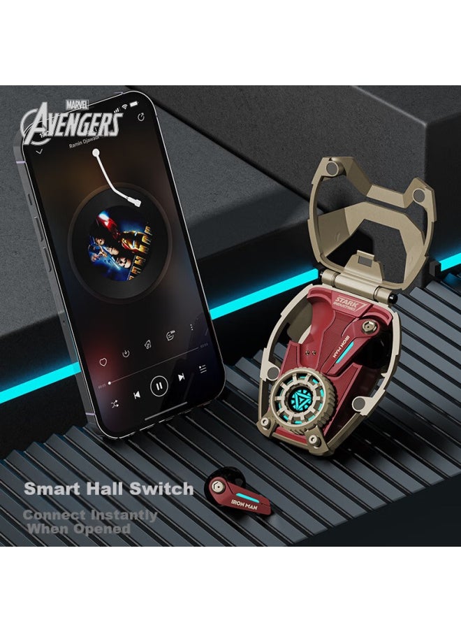 Disney Marvel Authorized Mr28 Iron Man Series Bluetooth Earphones With Special Effects Light, Immersive Sound Quality, Alloy Material, New Version 5.3 Bluetooth, Compatible With Huawei, Xiaomi, Apple