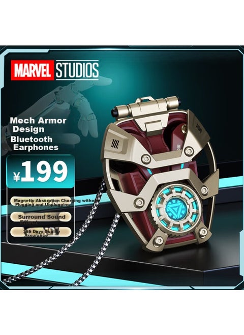 Disney Marvel Authorized Mr28 Iron Man Series Bluetooth Earphones With Special Effects Light, Immersive Sound Quality, Alloy Material, New Version 5.3 Bluetooth, Compatible With Huawei, Xiaomi, Apple