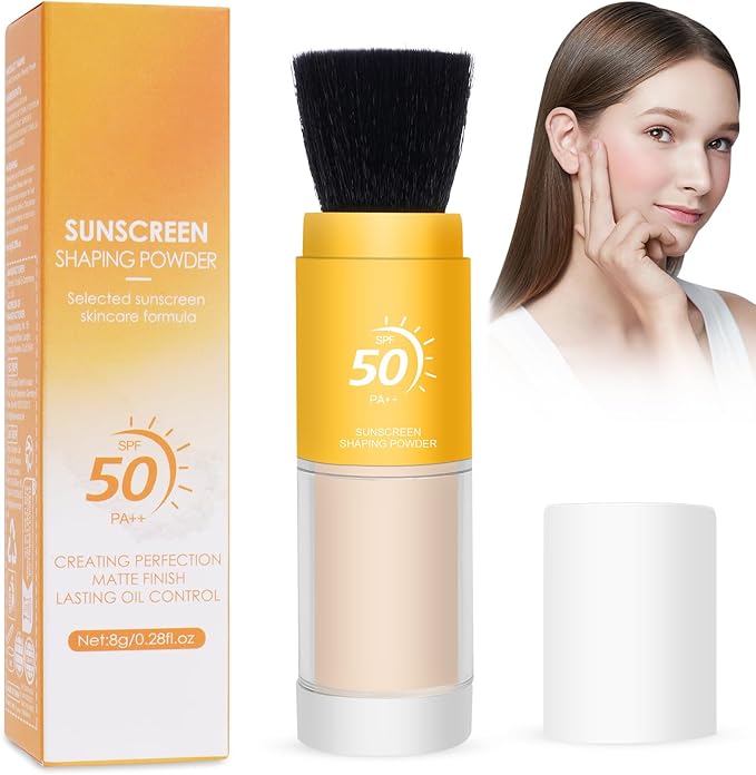 Powder Sunscreen for Scalp 1Pcs SPF 50 Mineral Powder Sunscreen Brush for Face Oil Control Natural Matte Lasting Lightweight Breathable Sunscreen Setting Powder Suitable For All Types Of Skin