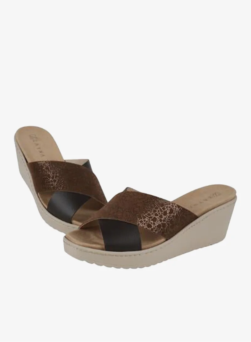 Zayna Brown 221-373 Zayna Ladies Wedge Sandals Milan 21505T Brown for Women | Best Price UAE