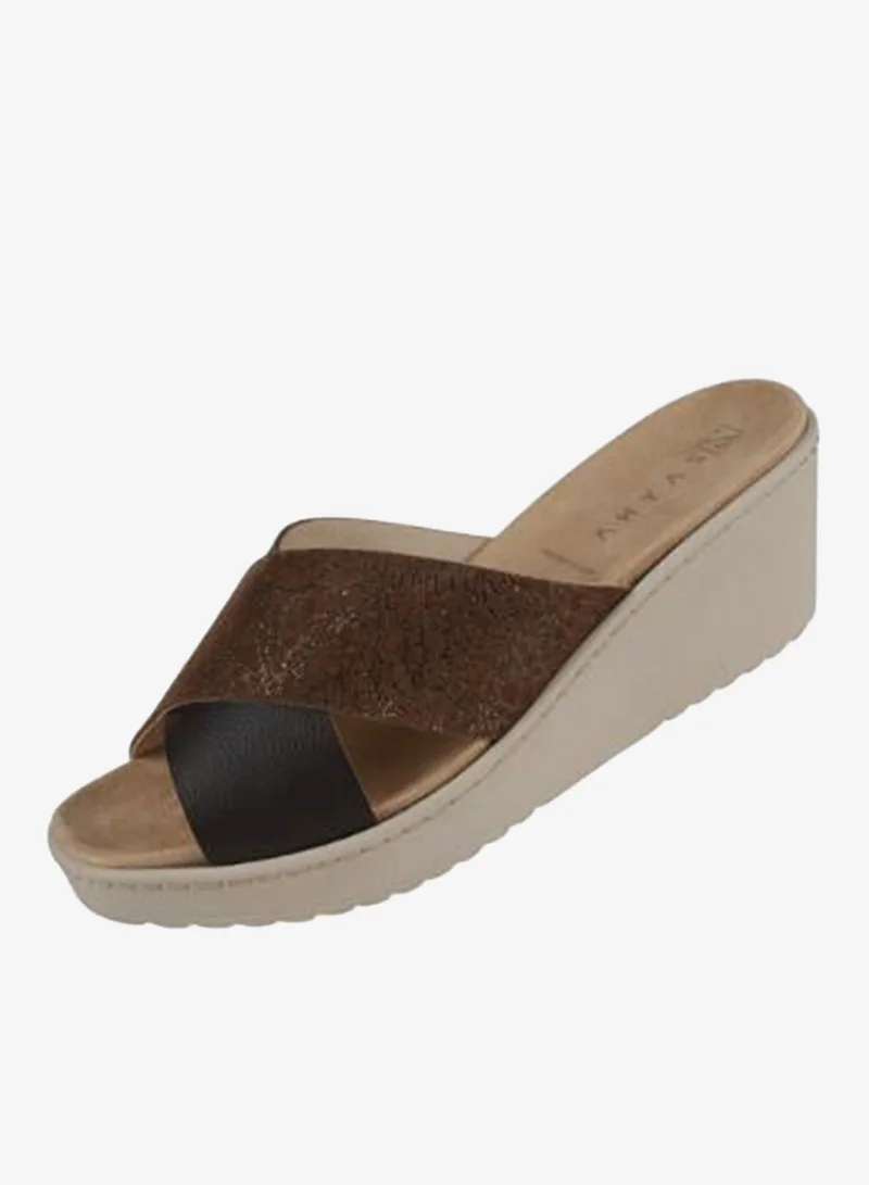 Zayna Brown 221-373 Zayna Ladies Wedge Sandals Milan 21505T Brown for Women | Best Price UAE