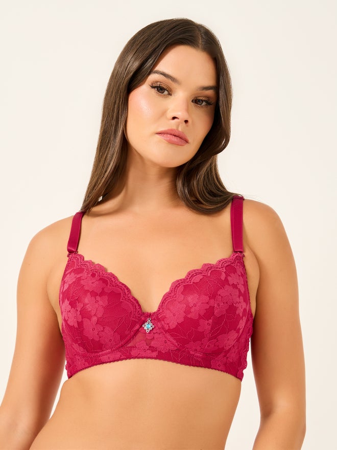 Styli Styli Floral Lace Padded Wired Full Cup Bra with Metal Trim  - Image 1