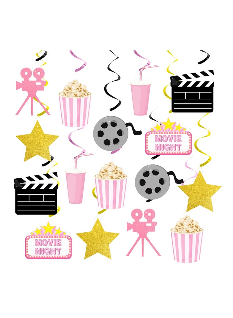 Movie Night Party Decorations,20 pcs Pink Movie Theme Hanging Swirl Decorations,Cute Popcorn Foil Swirls Ceiling for baby shower Birthday Party Film Party Supplies - Image 1
