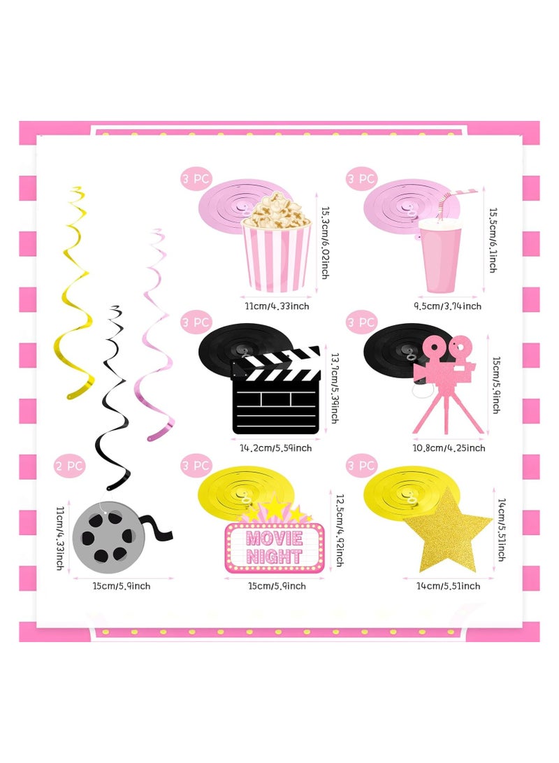 Movie Night Party Decorations,20 pcs Pink Movie Theme Hanging Swirl Decorations,Cute Popcorn Foil Swirls Ceiling for baby shower Birthday Party Film Party Supplies - Image 2