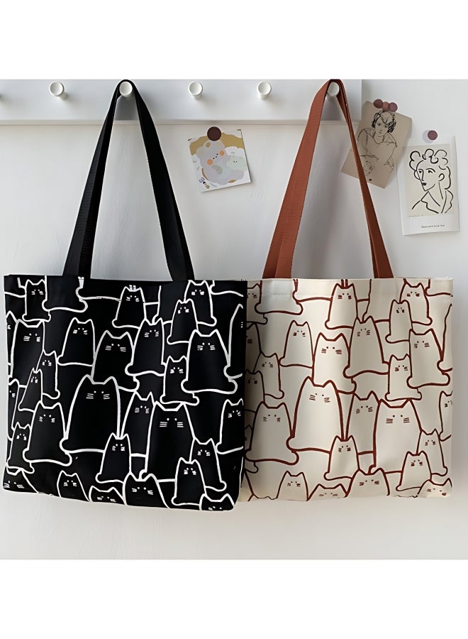 Girls' Cute Shopping Bag in Japanese and Korean style, Women's Large-capacity Shoulder Bag Side Bag Carry Bag, Canvas Material Artistic Handbag Tote Bags Clutch Bag for Ladies/College Students - Image 4