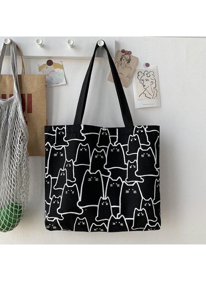 Girls' Cute Shopping Bag in Japanese and Korean style, Women's Large-capacity Shoulder Bag Side Bag Carry Bag, Canvas Material Artistic Handbag Tote Bags Clutch Bag for Ladies/College Students - Image 3